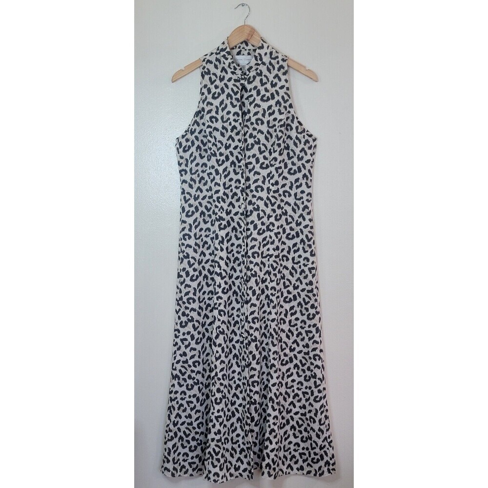 Casual Corner Long Maxi Dress Womens Size 12 A Line Sleeveless Leopard